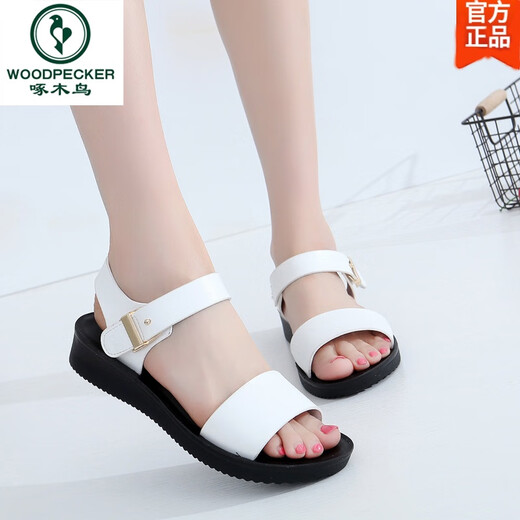 Specht Arbeiten Sandalen 2025 Neue flache Sohle komfortable einfache Einheit ein Linie Soft Soft Owes Ufer Vielseitige Online-Nicht-Schlupf-Frauenschuhe Sommer Schwarz 832 Standardgröße 33