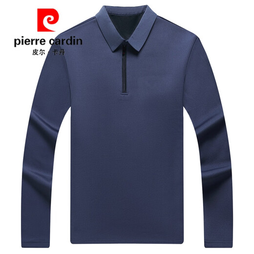 
Pier Cardin Middle-aged Ice Silk Long Sleeve T-shirt Men's 2025 New Half Zipper Casual Pure Cotton Spring and Autumn Thin Lapel T-shirt 6623 Blue Thin XL Size 175