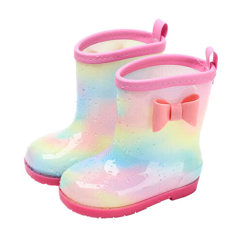 久爱久儿童雨鞋女童卡通幼儿园学生防滑雨靴中小童宝宝小孩水鞋轻便胶鞋 幻彩蝴蝶结款【带鞋垫】 21 内长20.5cm 210码