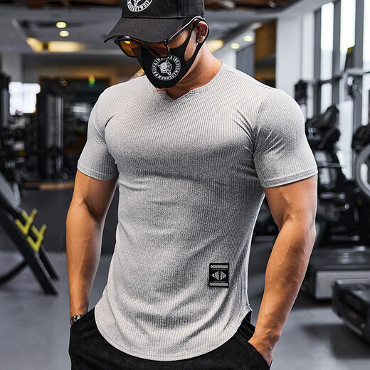 Lutielang tight fitness clothes men's sports short-sleeved round neck quick-drying short-sleeved T-shirt coaching clothes men's muscle training elastic pink XL