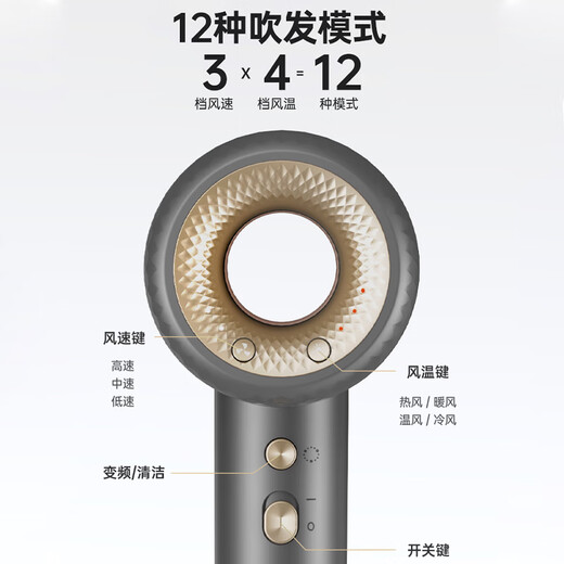 CONFU High Speed Hair Dryer Hollow Leafless Birthday New Year 520 Chinese Valentine's Day Gift for Girlfriend High Power High Wind Plasma Hair Care Hair Dryer KF-F9 110,000 RPM Plasma + Hollow Gray