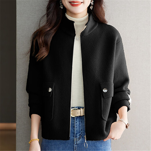 
Gemila spring and autumn coat women's short wool top loose cardigan wearing fashionable stand-up collar small fragrance jacket 12185 white L