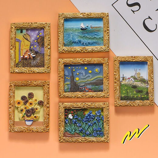 3d立体名画磁吸装饰油画搞怪创意磁贴树脂手绘吸铁石复古冰箱磁吸 名画6件套【带框】先到先得 新款上市活动仅剩684