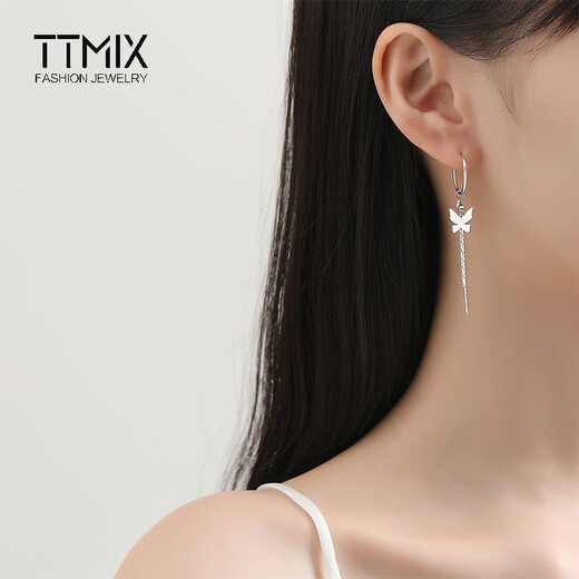 TTMIX platinum earrings for women platinum pt950 tassel butterfly earrings temperament long earrings for girlfriend weight 3.5-3.7g