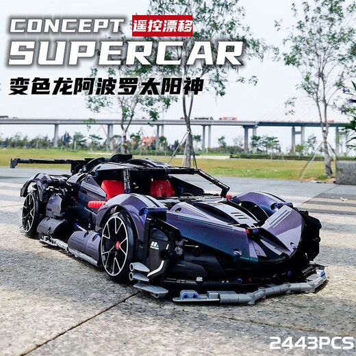 Wanzhi Children's Toy Boy Remote Control Drift Racing Sports Car Building Blocks Adult High Difficulty Huge Assembled Car Model Chameleon Apollo Sun God-Remote Control Version 9826 Racing Sports Car Building Blocks