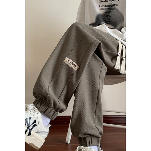 Pocket leggings men's spring and autumn Hong Kong fashion brand plus velvet thickened casual pants youth loose straight sports trousers K296 gray green XL 130-145Jin Jin equals 0.5 kg