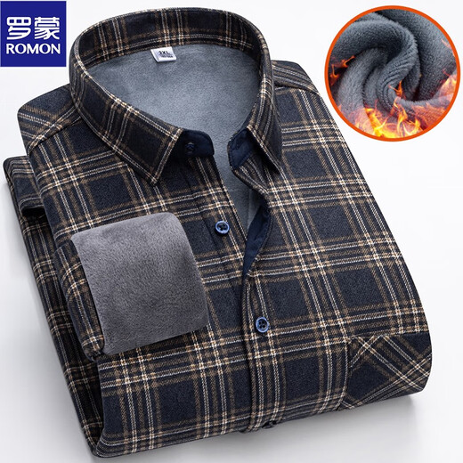 Romon Winter Velvet warmes Hemd Herren kariertes Hemd Langarm verdickter Herbst mittleren Alters und älterer Vater anziehen Kleidung 9902 2xl