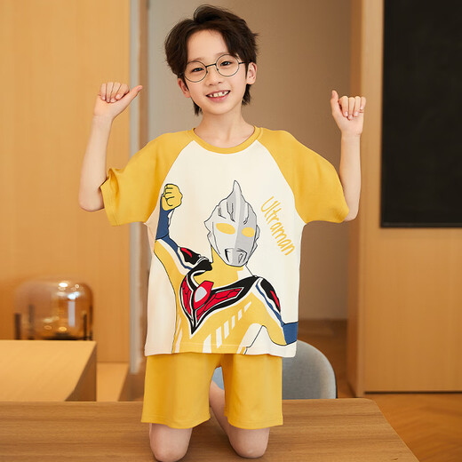 
Langsha children's pajamas boys summer short-sleeved thin cotton home clothes boys small middle-aged and summer students cartoon suit LTN686 165 Suggested 160-165CM/95-115Jin[Jin equals 0.5 kg]