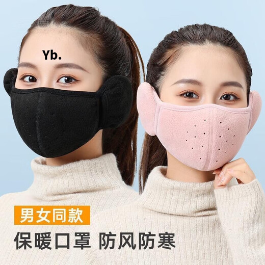 骆穂豆秋冬季全脸护脸保暖口罩男女款高颜值骑行防寒骑车防风摩托车面罩 护耳口罩二合一【粉色】