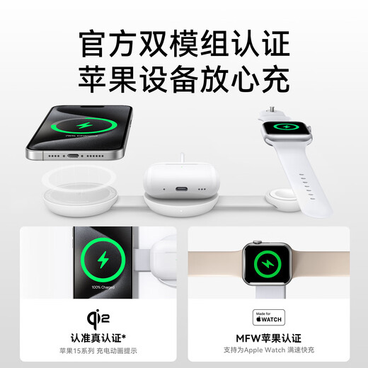 ANKER安克小飞碟 无线充电器三合一 适用iPhone16promax苹果15手表耳机apple iwatch可折叠 白