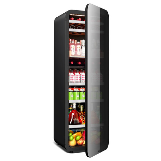 PULADI frequency conversion first-class ice bar home living room refrigerator frost-free air-cooled office glass door refrigerator freezer tea beverage wine cabinet ultra-thin arc retro light luxury energy-saving 1.6 meters black mirror frequency conversion dual temperature first-class energy efficiency