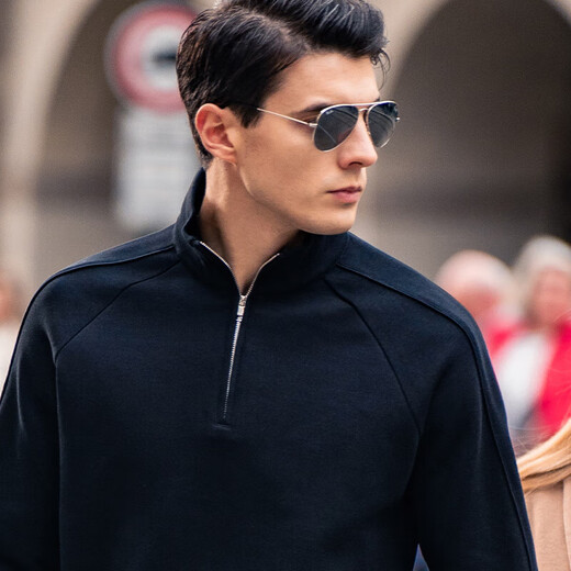 Mr. Stoff Reißverschluss Halbhoch-hohe Nackenwinddichte Pullover Feder und Herbst Einfacher Druck verdickter Langarm T-Shirt YS12163 Klavier schwarz 2xl (185)