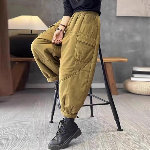 Pierre Cardin Women's Velvet Thickened Pants for Winter Outerwear 2026 New Warm Pants Down Cotton Pants Large Size Harem Pants Yellow XL