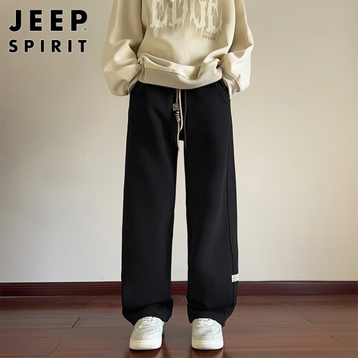 JEEP SPIRIT Jeep pants men's casual pants men's spring and autumn loose straight sportswear trousers black L