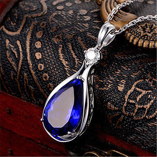 Erli's new sterling silver S925 Korean version 13 carat 5A grade tanzanite pendant sapphire necklace inlaid with diamond necklace for women sapphire pendant + cross chain set price