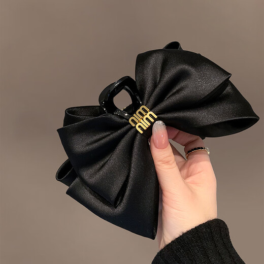 Tang Funi Big Bow Hair Clip High-end Satin Exquisite Hair Shark Clip Elegant Hair Clip on the Back of the Head Hair Accessory Letter Satin Bow Clip