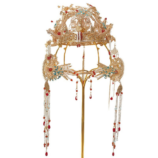 Lingchuan Chaoxian New Chinese Style Retro Tang Dynasty Ming Dynasty Hanfu Phoenix Crown Set Dragon and Phoenix Gown and Phoenix Crown Hairpin Hairpin Accessories Headdress + Earrings Pin Style