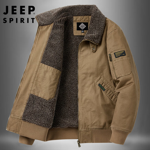 Jeep (Jeep) Winter neuer Jacke für Männer plus Samt verdickte warme Baumwolltop lose Lösche Wattebotte Jacke Herren 6181 Schwarz [hinzugefügt Velvet] L.