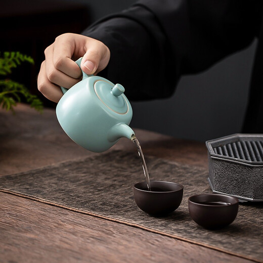 SUSHI CERAMICS Ru kiln well-rail teapot can be opened to grow gold thread Ru porcelain teapot gift box 180ml J0463