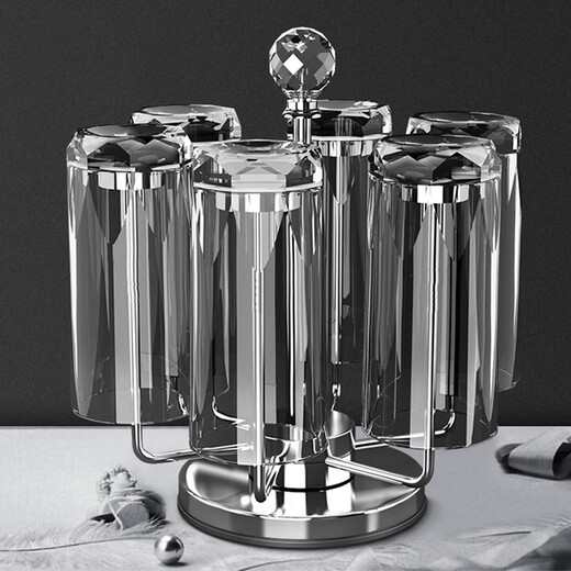 Songyu high-end living room home water glass crystal glass set European style drinking milk thickened tea cup high-end single layer octagonal bottom straight cup 6 pieces + cup holder