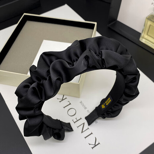 Oxygen Internet celebrity black high skull Hong Kong style headband for women 2025 new face wash headband hair bundle hairpin headwear versatile outing pleated headband black