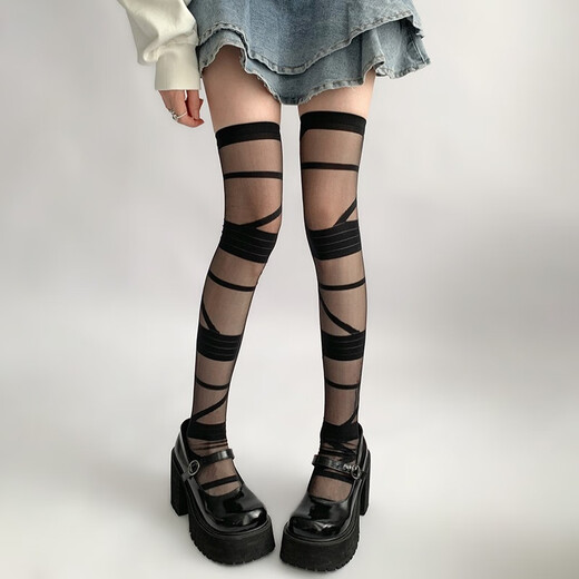 Night classroom strappy stockings white pure lust lolita socks subculture long knee socks y2k white silk black 1 pair