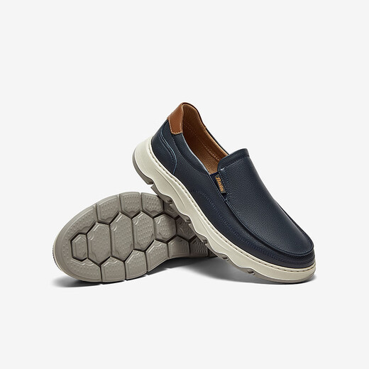 Bata loafers men's 2025 spring casual breathable cowhide thick sole one foot pedal G6850AM5 dark blue 40