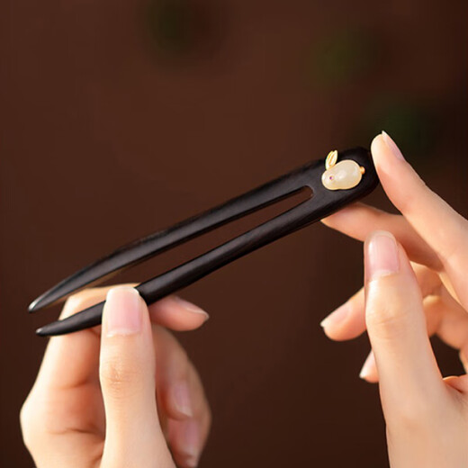 Kamalun (KAMALUN) sandalwood hairpin 2025 new style rocking hairpin ancient style U-shaped hairpin horse-faced skirt Hanfu hair accessories Valentine's Day gift Jade Rabbit Hairpin + Brand Gift Box No Engraving