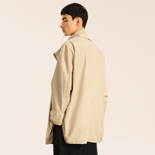 Sketch men's autumn and winter new casual silhouette windbreaker loose long-sleeved shirt collar A-shaped fashionable design jacket 250 Khaki M