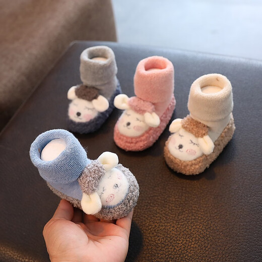 Rabbit Big Wen Baby Shoes 0-1 Years Spring and Autumn Soft Sole Toddler Shoes to Prevent Loss of Newborn Baby 0-6-12 Months Shoes and Socks Not Falling Blue Sheep Shoes and Socks 1 pair, average size, inner length 12.0cm (0-12 Months is recommended)