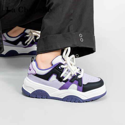 La Chapelle women's shoes, white shoes, women's four seasons new style ins design, versatile casual shoes, thick sole sports women's shoes, purple B683 38
