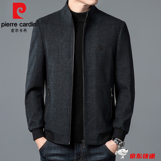 Pier Cardin Light Luxury Luxury Wool Jacket Hen Men's 2024 Autumn and Winter Wool Wold Jacket Middle Azge and Young Men's Stand-Up Chaqueta 22085 verde 175/L (115-130Jin [Jin equivale a 0.5 kg])
