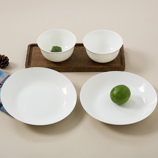 Sky Top bowls, plates, ceramic bone china tableware set, household housewarming rice bowls, plates, 4 servings, pure white, 8 pieces