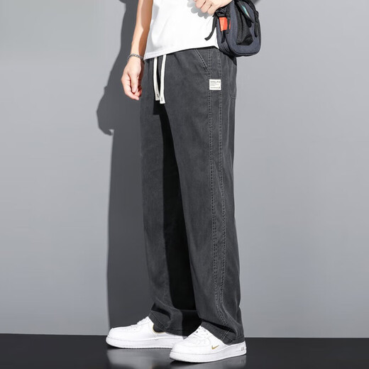 JEEP SPIRIT2024 Summer Tennis Jeans Men's Loose Straight Casual Wide Leg Long Pants Men's Style 1048 Blue M 90-115Jin[Jin equals 0.5 kg]