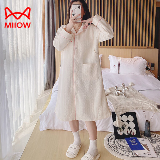 猫人（MiiOW）秋冬纯·棉孕·妇待产睡裙春秋加厚11月份12进产房内检宽松月子裙 SY-2694#带胸垫 3XL【建议体重148-180斤】