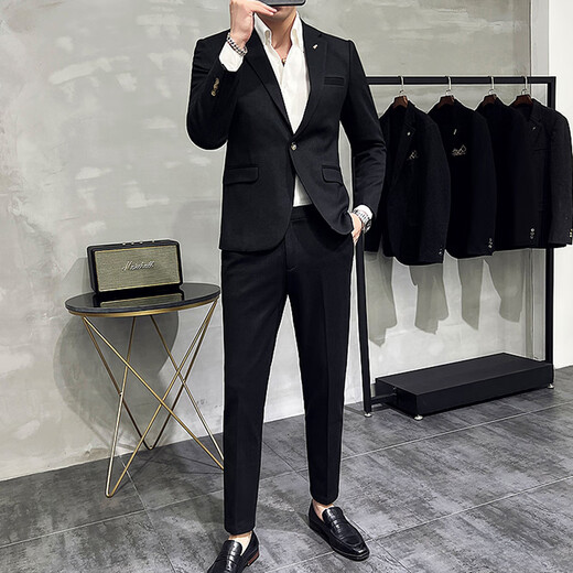 Jess Wollanzug Jacke Herbst und Winter Dicke Business Official Casual Anzug Set Korean Slim Slim Set Grey (einteiliger Anzug) L (110-125jin [Jin gleich 0,5 kg]))