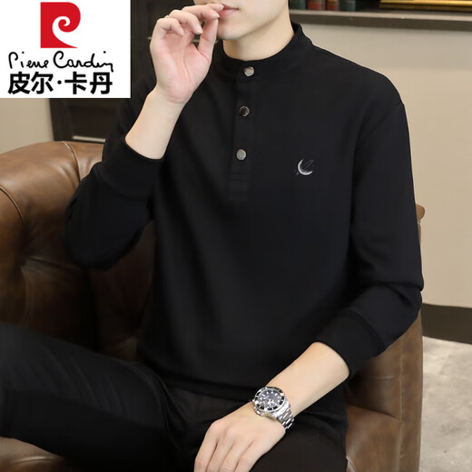 Pierre Cardin Henry Collar Sweatshirt Men's Stand Collar Spring Autumn Winter 2024 New Trendy Men's Bottoming Shirt Top Velvet Thick Long Sleeves WY2288 Chinese Coffee Velvet XL Recommended Weight 135-155Jin Jin is equal to 0.5 kg