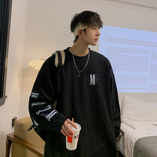 熊司令helley Jones 长袖t恤男秋季新款港风潮牌上衣青少年学生宽松休闲 dsa148-t695 白色 S