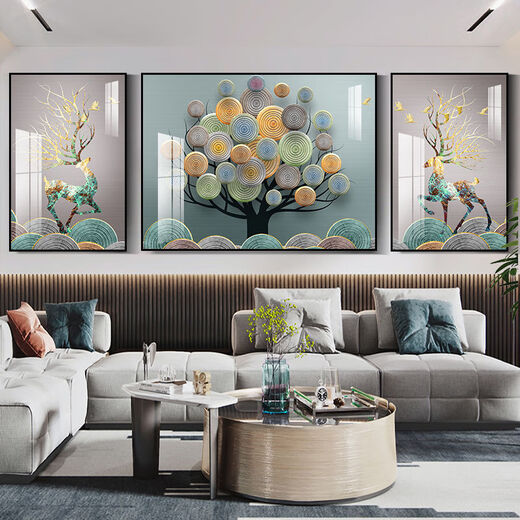 Lingtong Fakai Fulu Wohnzimmer Dekoration Malerei Einfaches modernes Dreifachhänge Malmalerei Wandmalerei Europäisches Luxus-Sofa Hintergrund Wandmalerei 15269-1-2-3nx Schwarzer Rahmen*] 40*60 Seite 80*60 Kristalloberfläche
