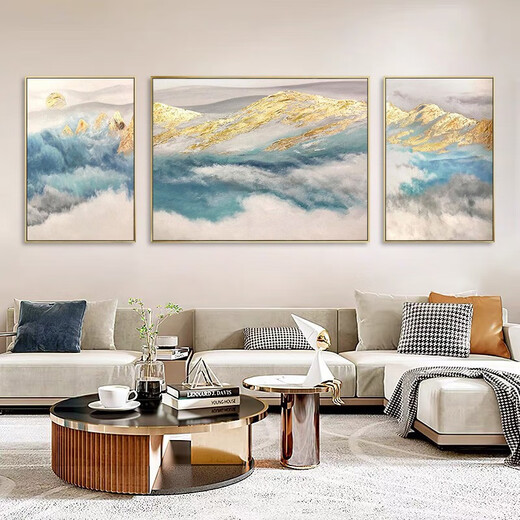 Mopai living room decoration painting hand-painted oil painting sofa background wall hanging painting abstract texture high-end triptych mural Monet series middle set (left and right 50x70+center 100x70) hand-painted