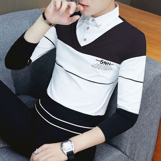 
Commander Bear lapel sweatshirt with velvet/no velvet spring and autumn collared long-sleeved T-shirt men's shirt collar fake two-piece base shirt youth velvet 6627 blue 11XL m recommended 90-110Jin [Jin equals 0.5 kg]