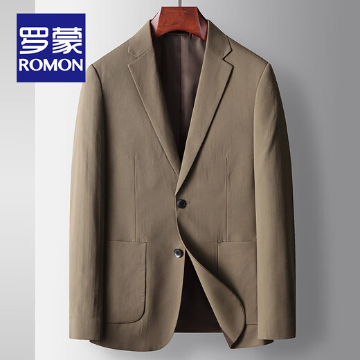 罗蒙（ROMON）华夫格休闲西服男士夏季轻奢商务单西中青年纯色单排扣西装外套男 灰色 180/XL