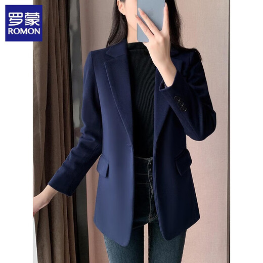 ROMON quilted suit jacket for women winter thickened 2026 new small casual temperament Korean style cotton woolen suit detachable quilted style blue suit + quilted S
