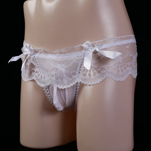 European and American sexy lace thong men's underwear transparent low-waisted seamless temptation bed underwear suspenders red ultra-thin cover jj closed 100-160Jin Jin is equal to 0.5 kg