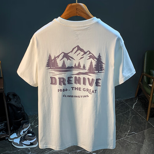 谦集（QIANJI）夏季重磅高端薄款短袖T恤男纯棉休闲圆领印花百搭ins潮牌上衣 白色4 【MSHE1517白色】 L 适合131-145斤穿