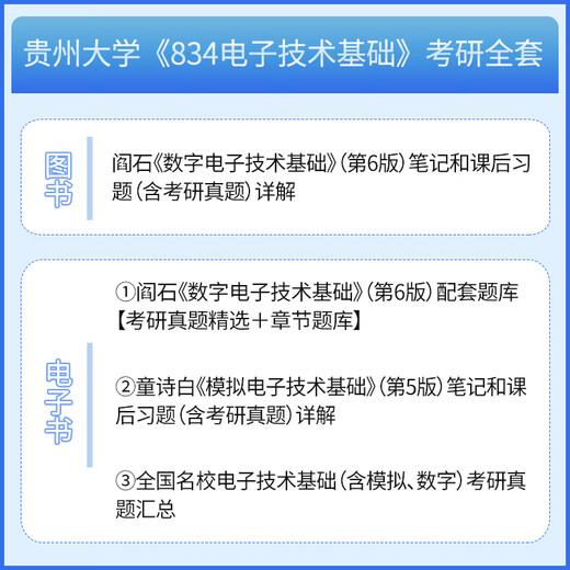 备考2025贵州大学834电子技术基础考研全套资料阎石数字电子技术基础童诗白模拟电子技术基础笔记题库含名校考研真题 圣才考研 全额付款 单本图书