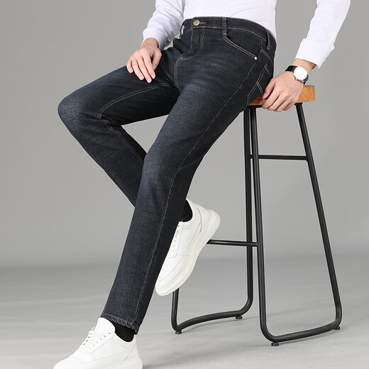 LIMENG джинсы мужские прямые свободные эластичные повседневные длинные брюки больших размеров на все сезоны модные стираные джинсовые черные 36