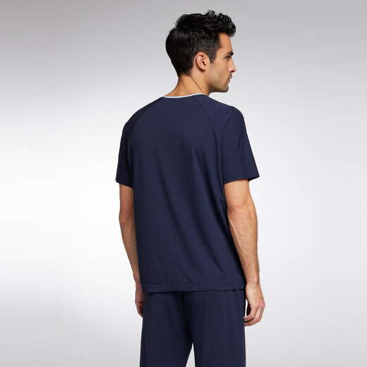 
Mr. Aimu 23SS 30th Anniversary - Seaweed Sleeping Clothes Men's Round Neck Pull-up Short Sleeve NS41J671 Nakabang Blue 80N XL (175)