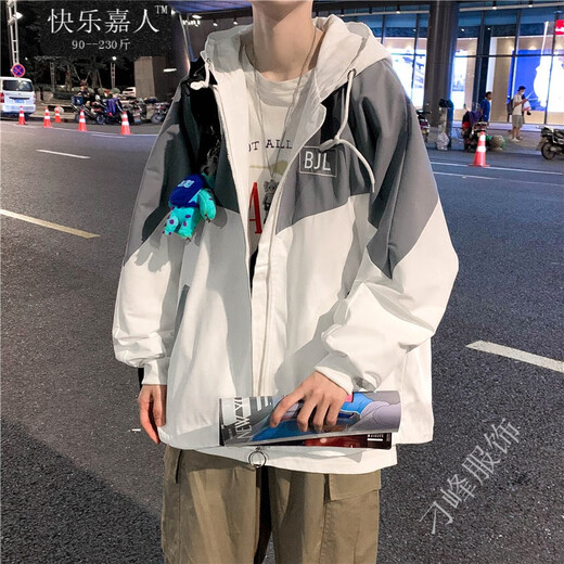 格润欧尚外套男潮流痞帅日系夹克ins学生秋季连帽外套男宽松大码夹克 宝蓝色7027 M