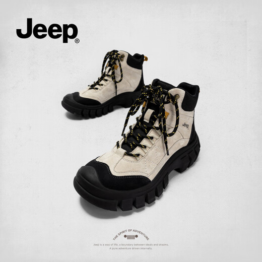 Jeep马丁靴女2025新款春秋户外徒步登山鞋增高工装靴英伦风短靴雪地靴 黑灰色 脚感舒适 36 标准皮鞋码